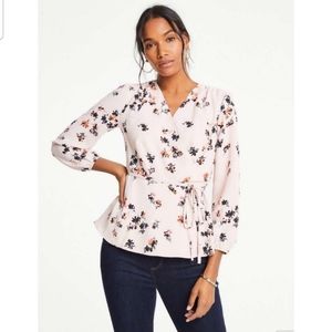 Ann Taylor Meadow Floral Wrap Top in Pink Dust